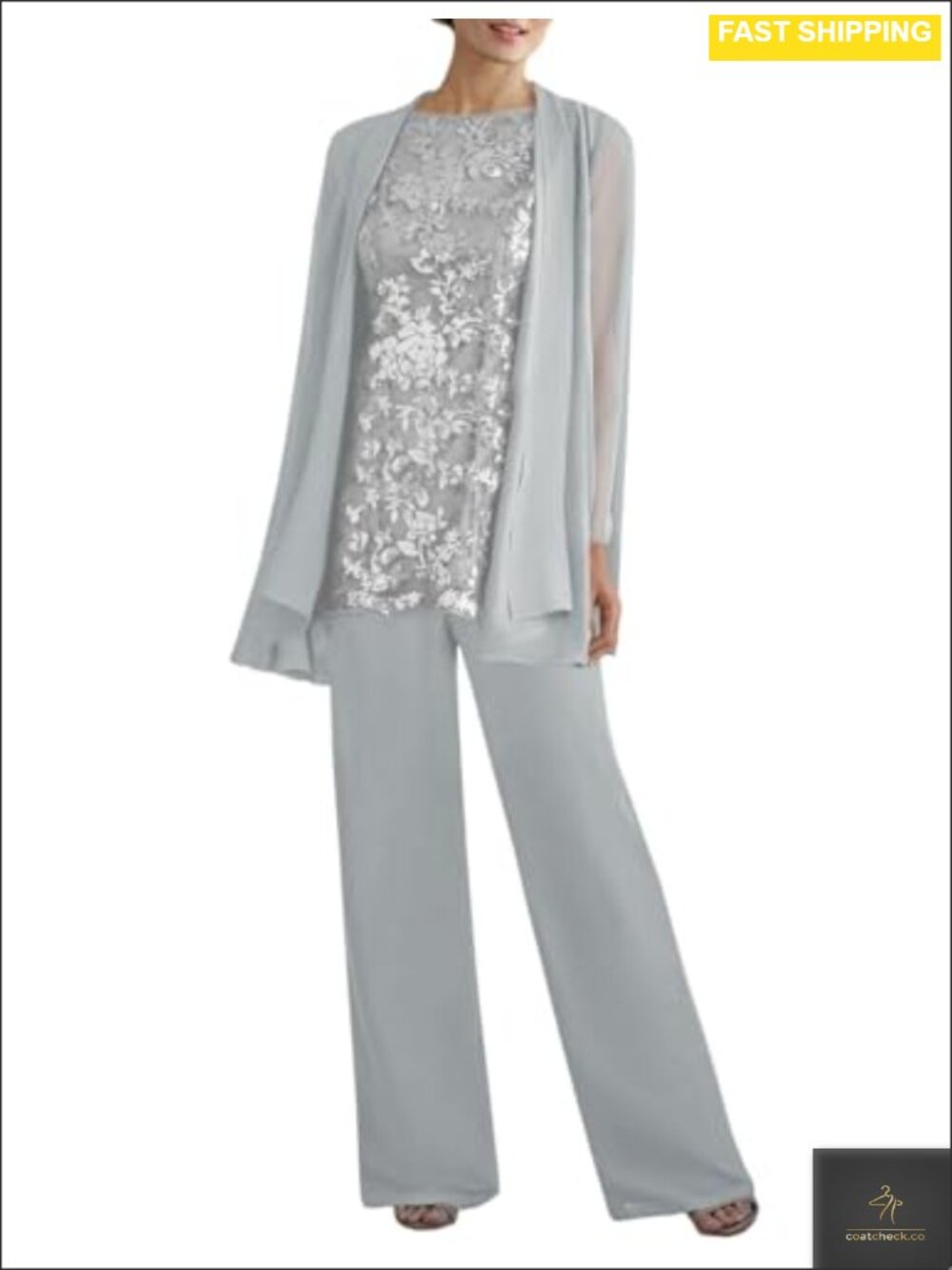 Women's 3 Piece Pantsuit Set Sleeveless Lace Top Jacket Mother of Bride
